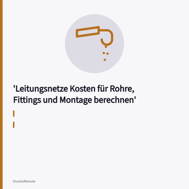 Aluminium-Druckluftleitungen DN 25 mit Fittings und Halterungen in der Werkhalle montiert. Leitungsnetze Kosten für Rohre, Fittings und Montage berechnen