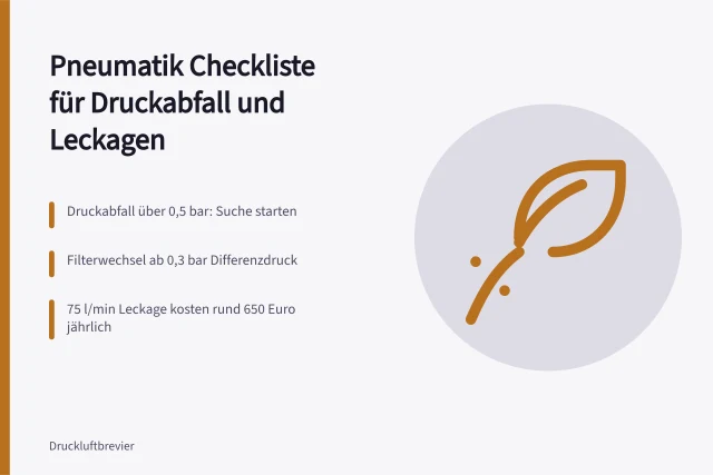 Ultraschallgerät ortet Leckage an Druckluftleitung mit Manometer. Pneumatik Checkliste für Druckabfall und Leckagen