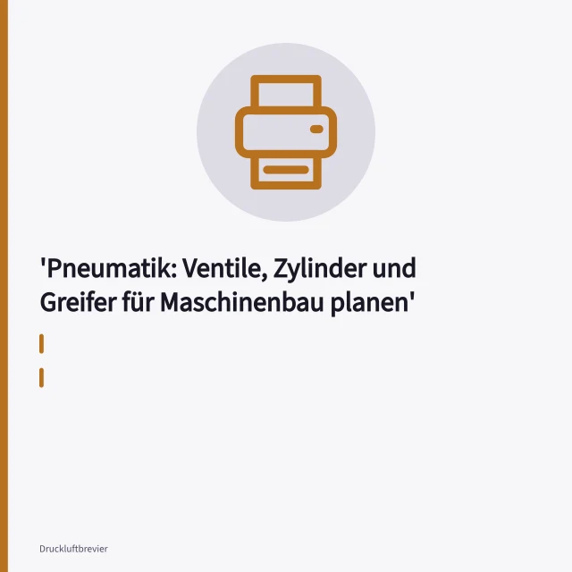 Pneumatischer Greifer am Normzylinder hält ein metallisches Werkstück in der Maschine. Pneumatik: Ventile, Zylinder und Greifer für Maschinenbau planen